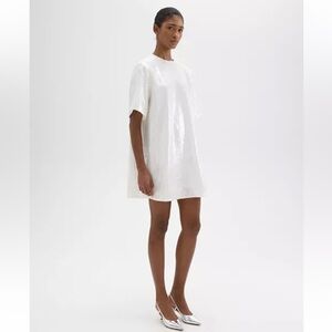 Theory medium sequin oversize t-shirt dress white bridal bachelorette party NWT